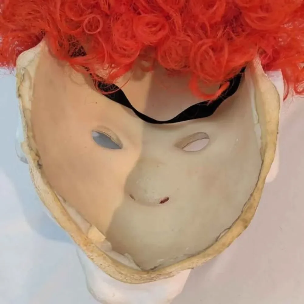 Creepy Evil Clown Halloween Mask with Orange Wig Costume Cosplay Prop Clean